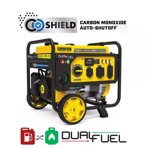 5300/4250-Watt Gasoline and Propane Powered Dual Fuel Portable Generator with CO Shield